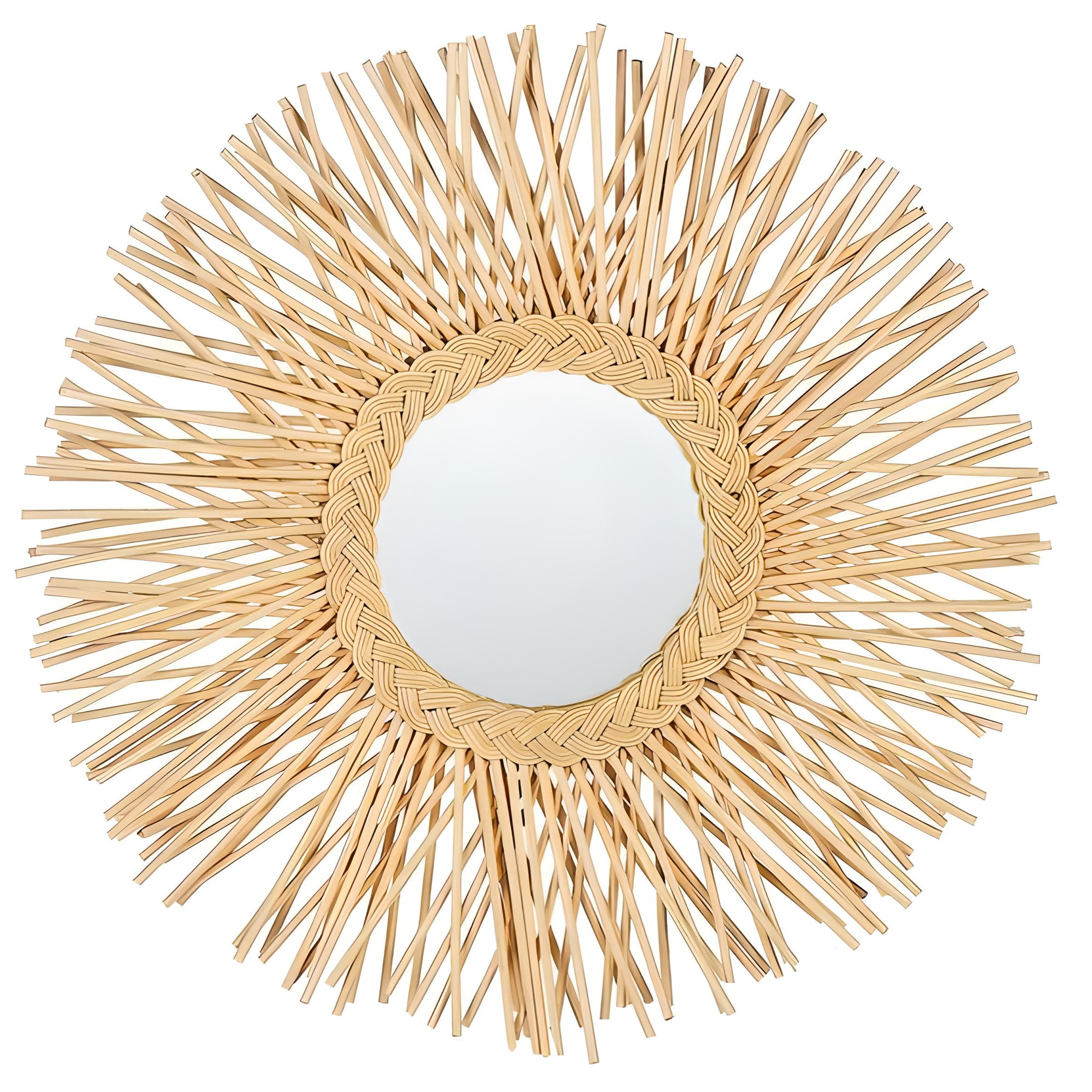 New Arrival Customized Sunburst Wall Mirror Rattan and Wooden Wicker Set for Home Wall Decoration for Hanging Application