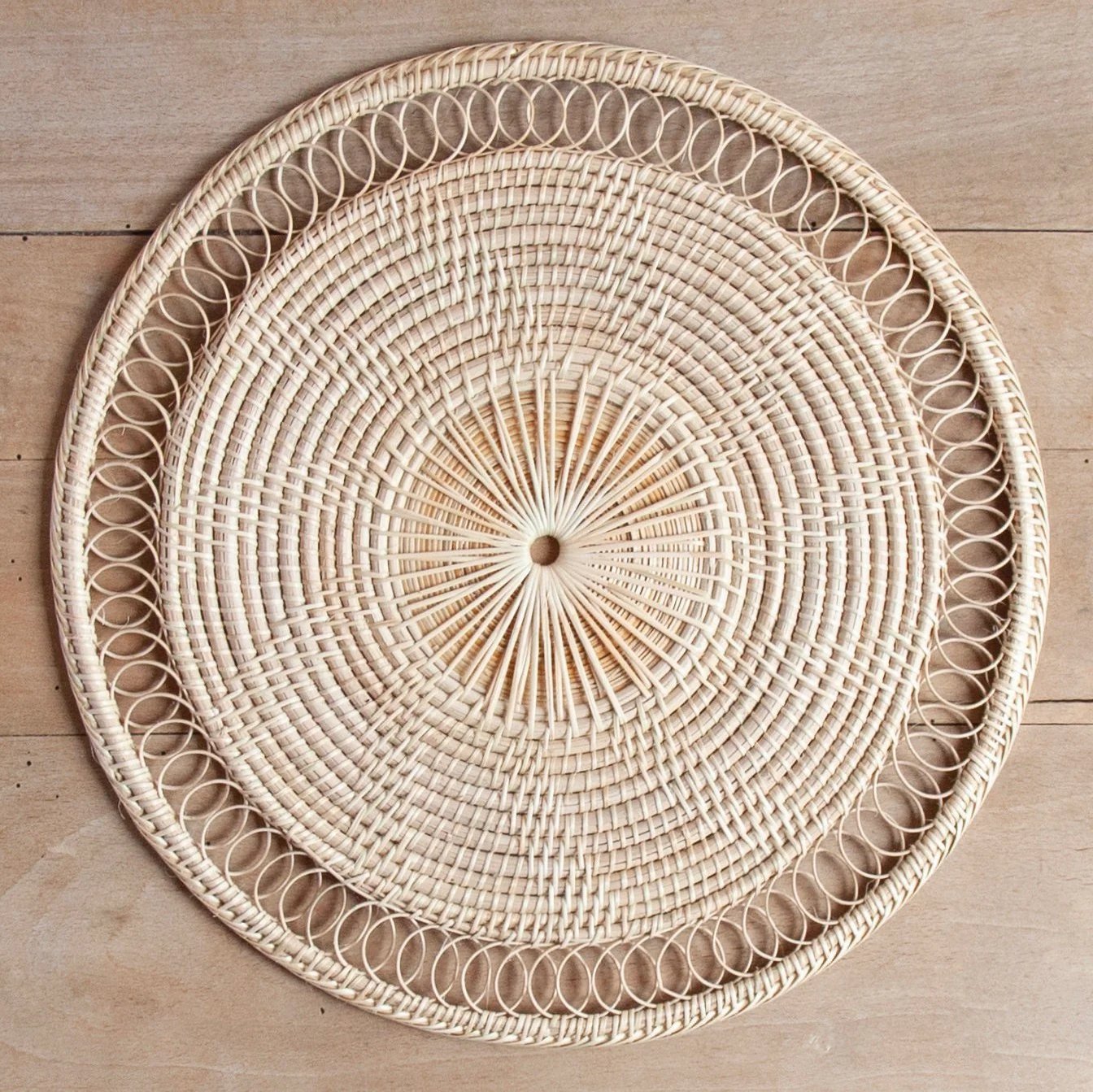 Sustainable hand woven rattan placemat set dish cup plate decor pads table decorate supplies Biodegradable rattan charger plate