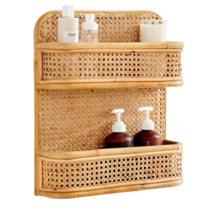 Shower Bathroom Pantry Entryway Storage Decorative Wall Mounted Shelf Storage Organizer Hanging Rattan Wall Shelves Made In VN