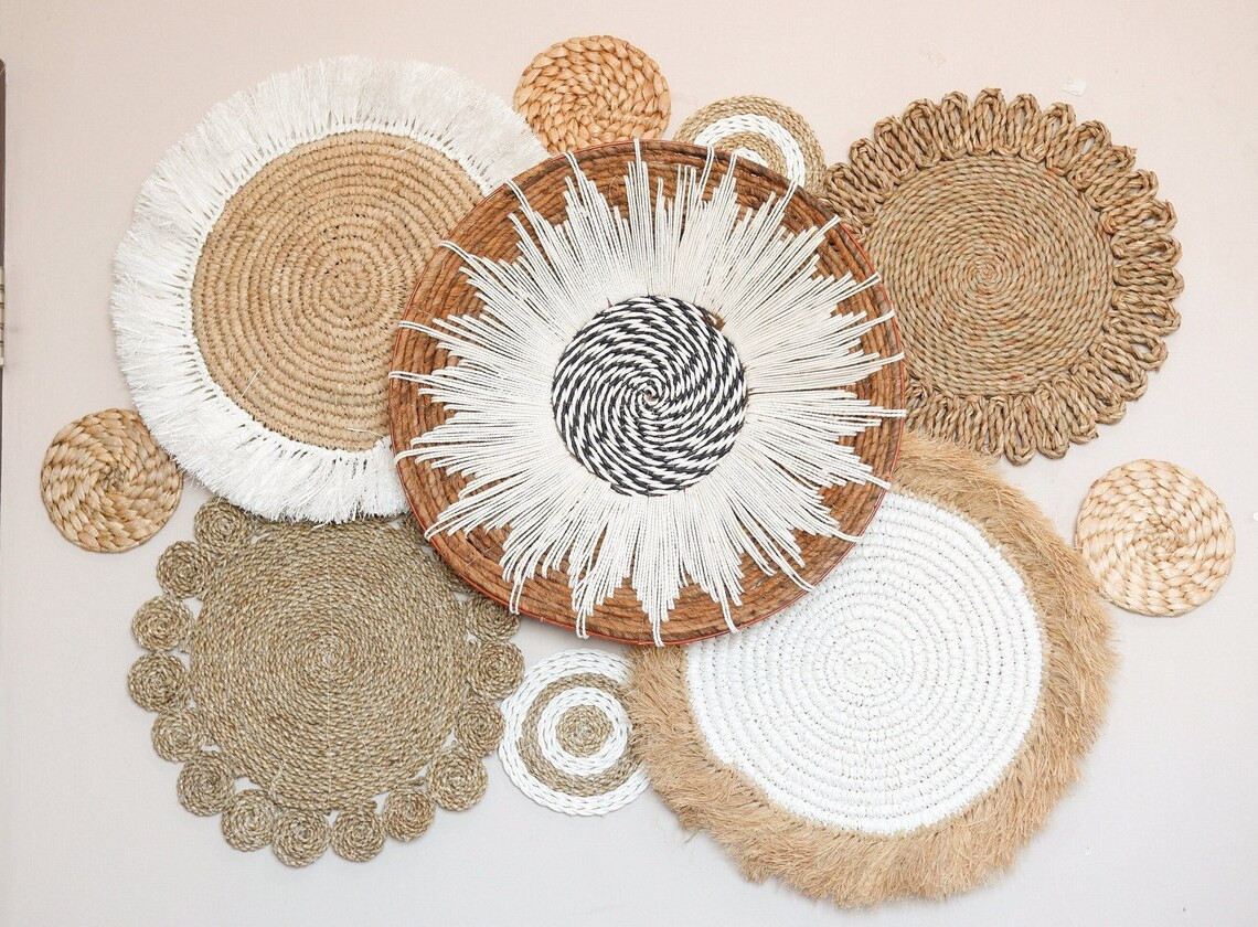 Natural Products Wall Hanging Seagrass Baskets Set Decor Boho Rattan Corn Husk Fruit Placemat Home Decoration Made In Vietnam