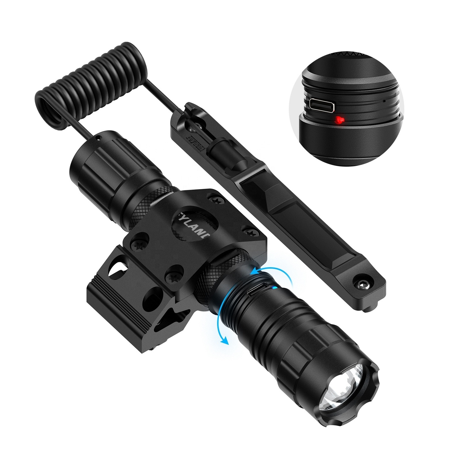 IP65 Rechargeable Custom Waterproof Tactical Laser Outdoor Hunting Flashlight Led White Police Camping Military Light Flashlight