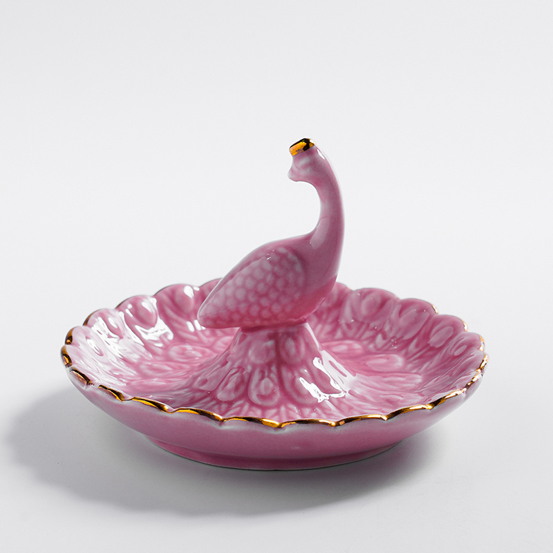 Popular Flamingo Wedding Decorative FaithLove Ring Trinket Tray Pink Ceramic Ring Jewelry Dish For Customized