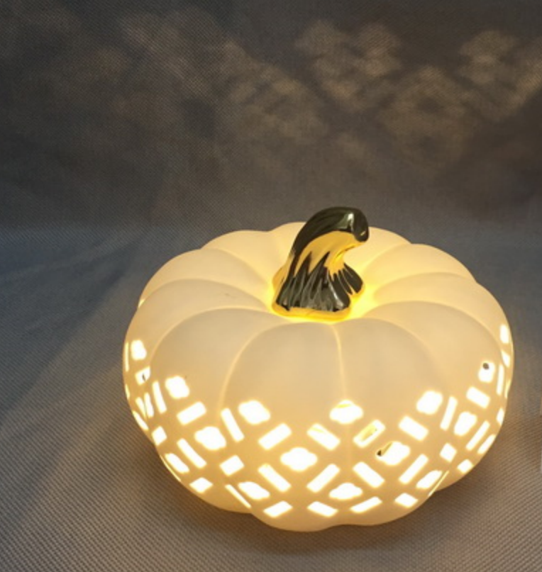 Ceramic Porcelain Pumpkin Lantern for Holiday Decoration