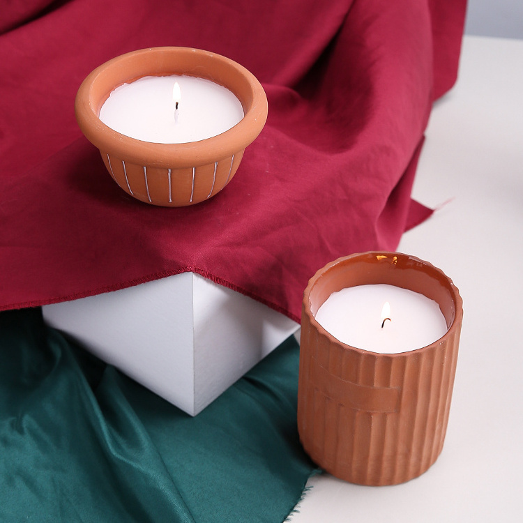 Custom Logo Exclusive Label Terracotta Candle Container Empty Ceramic Candle Jar