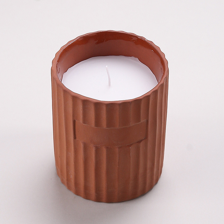 Custom Logo Exclusive Label Terracotta Candle Container Empty Ceramic Candle Jar