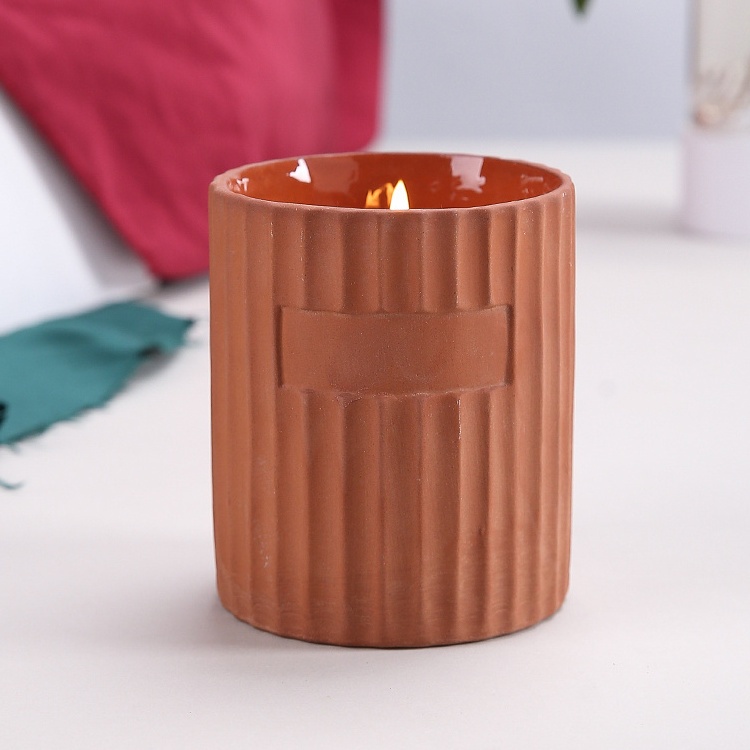 Custom Logo Exclusive Label Terracotta Candle Container Empty Ceramic Candle Jar