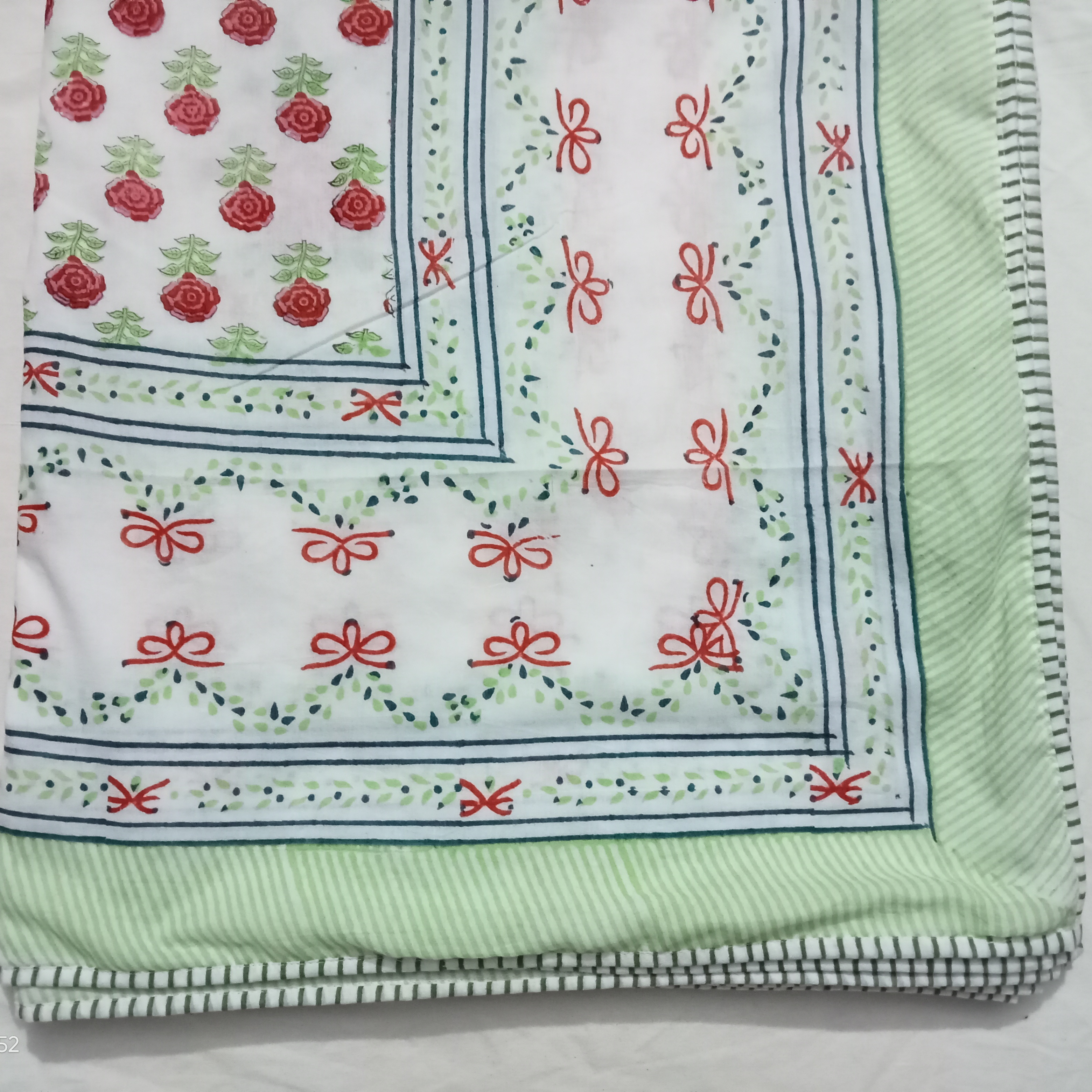 Queen Size Dohar Hand Block Print Blanket Cotton Dohar Handmade Beautiful Indian Quilt Floral Print Blanket