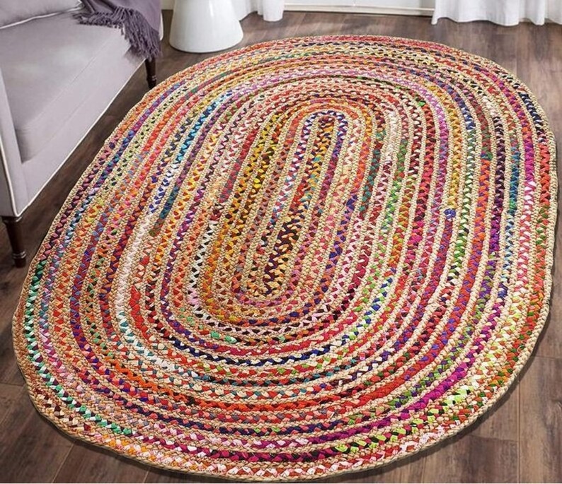 Handmade Jute Rugs For Home Decors Textile Indian Handmade Bradded Jute Rug Cotton Mixed Jute Carpet