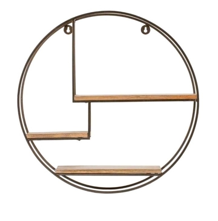 customized Direct Selling  Shelf Wall Swing Storage Shelves Rack Organizer golden Finished Circle 4 layer ring set Metal & wood