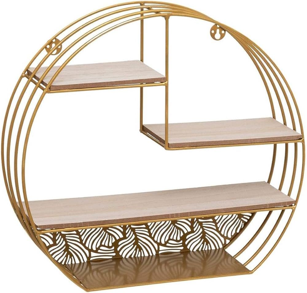 customized Direct Selling  Shelf Wall Swing Storage Shelves Rack Organizer golden Finished Circle 4 layer ring set Metal & wood