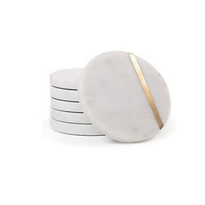 White Agate Coasters With Silver or Gold  Stone Coasters Kitchen Accessories New Type Round Absorbent Stone Coaster Wholesale