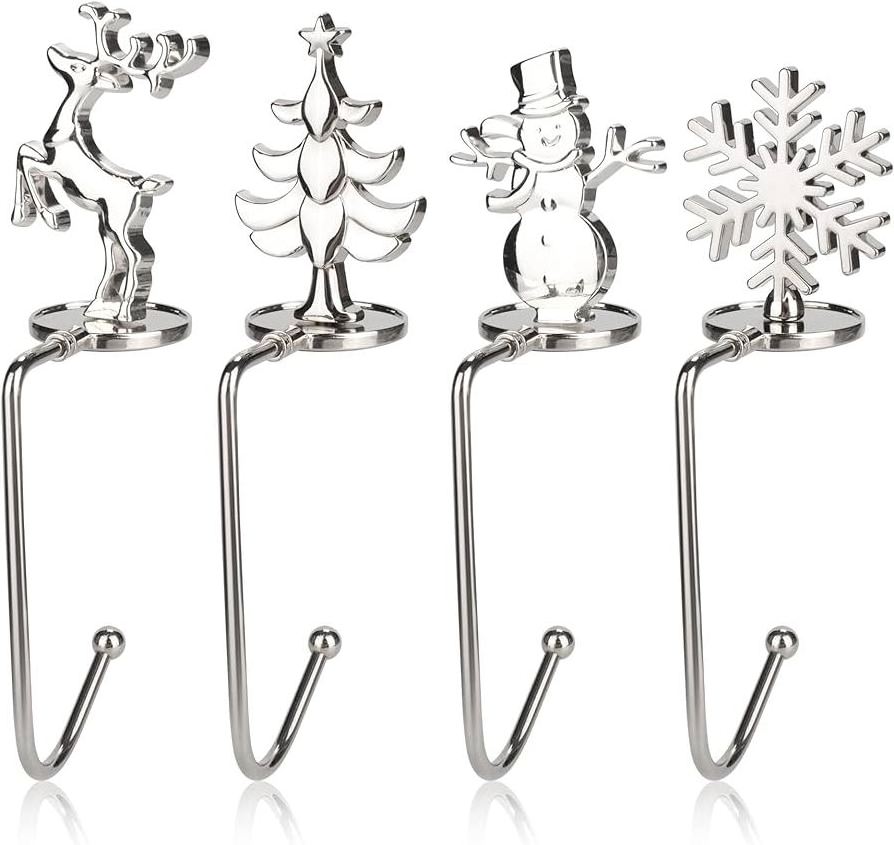 Stocking Hanger Dog Bone Silver Metal Stocking Hanger Hooks and Paw Print Stocking Holders for Fireplace Mantle Shelf Stand