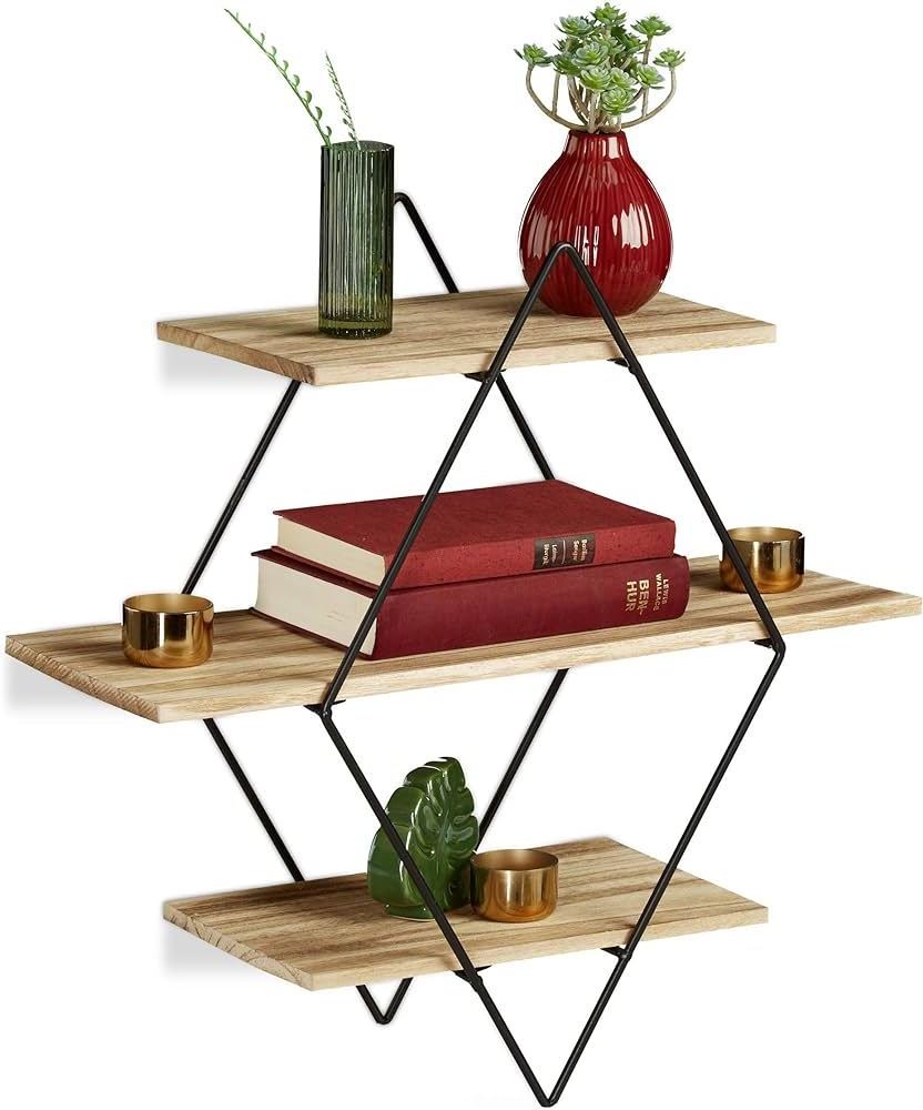 Living Room Storage Rack Wall Rectangular shape design Wood & Metal Mounted Shelf TV Background Hanger  Stand Metal Shelves