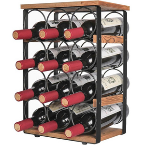 Rustic solid wood with metal support wall-mounted shelf 16 bottle wine rack wall mounted holder wine and glass rack