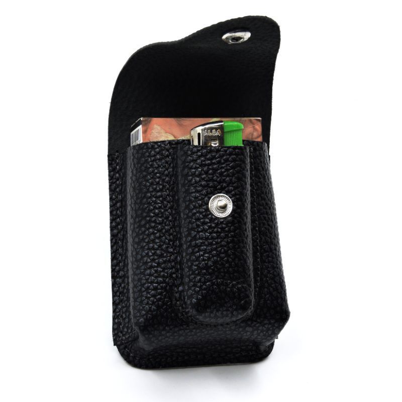 Customised Genuine Leather Cigarette Case Waist Belt Loop Cigarette Pack Box with Lighter Holder and Button Closer