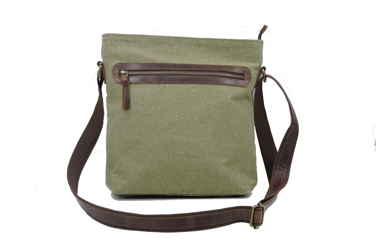 Customised Manufacturer Exclusive 100% Genuine Leather Canvas Sling Shoulder Bag with Zipper Closer for Daily Use