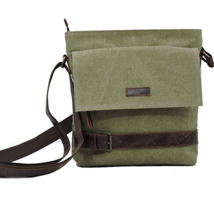 Customised Manufacturer Exclusive 100% Genuine Leather Canvas Sling Shoulder Bag with Zipper Closer for Daily Use