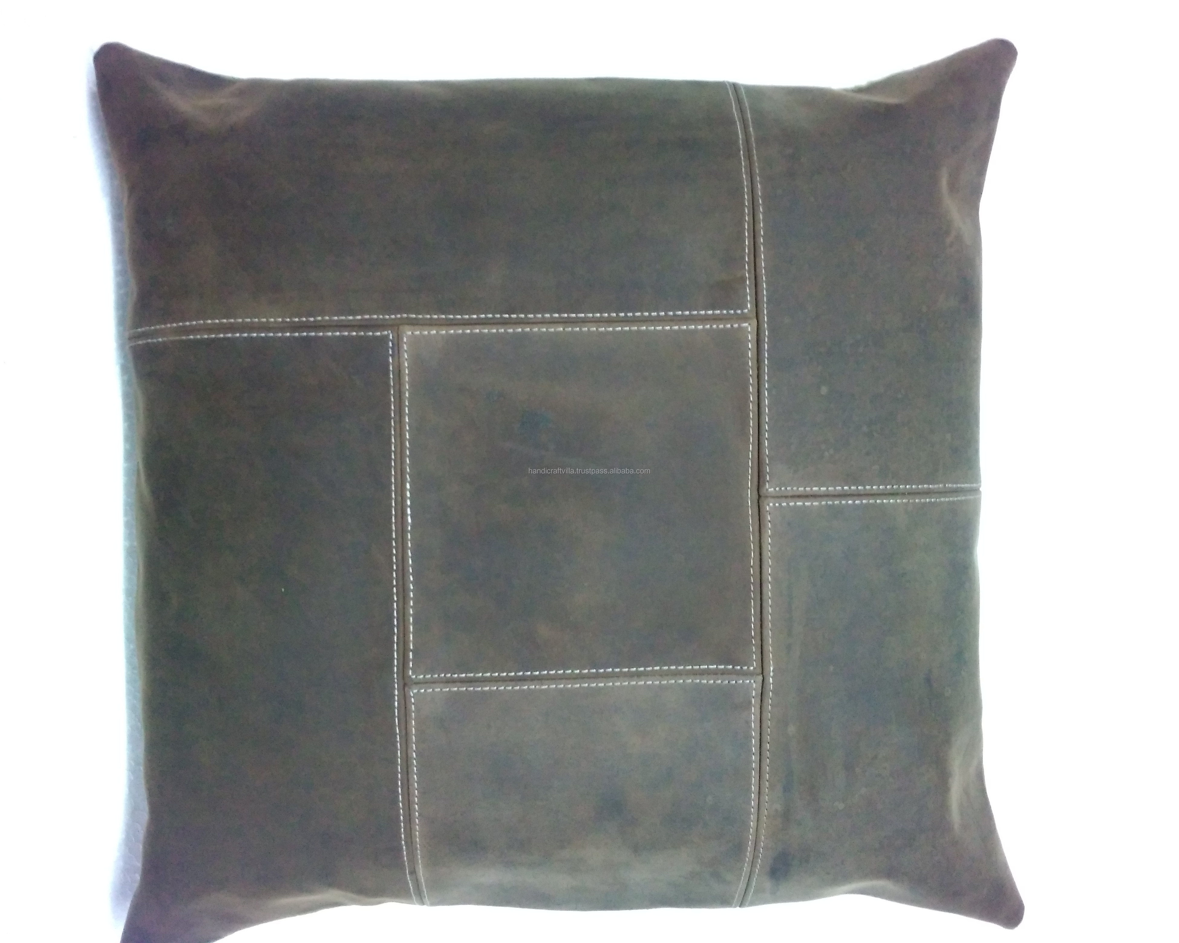 Patch Work Black Distressed Leather Without Filler for Couch, Sofa, Bed, Indoor, Living Room Bedroom Cushion Cover