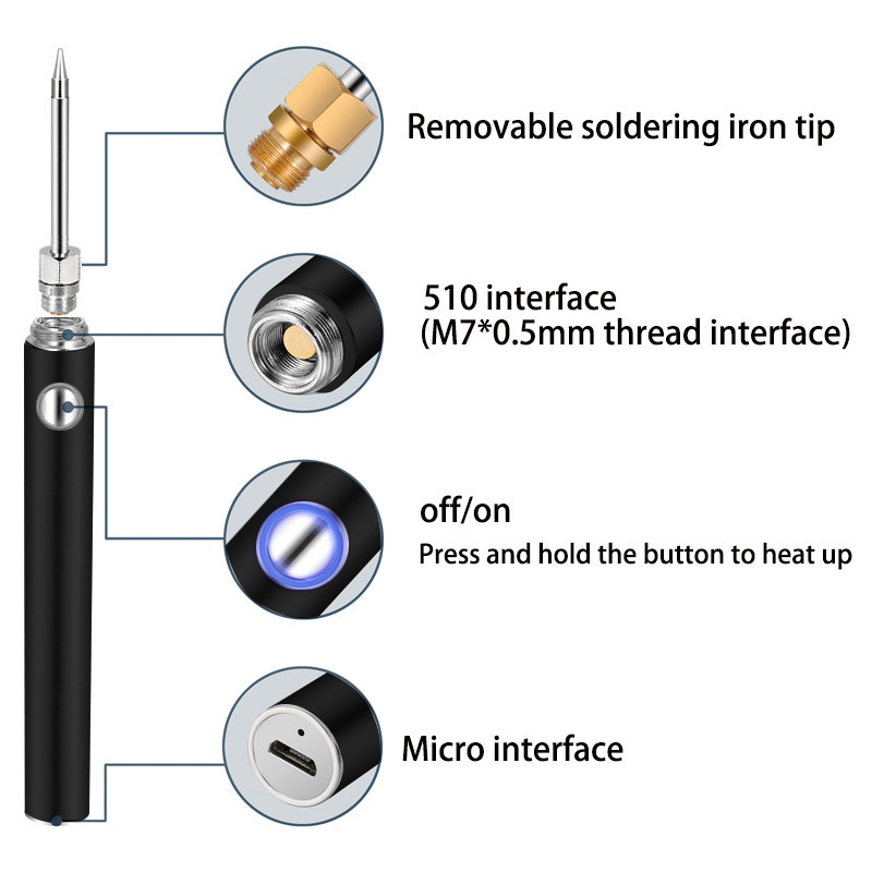 High Quality Portable 15W Rechargeable USB Battery Ironing Line Pen Wireless Solder Iron Kit Electric Soldering Irons With Tips