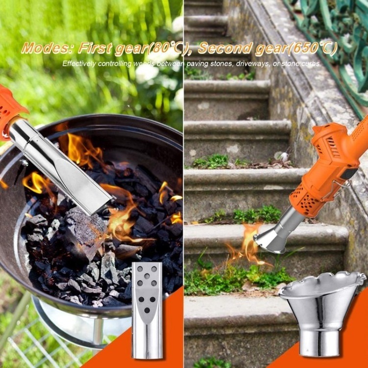 3 in 1 Electric  Burner Hot Air Weed Torch Barbecue Lighter with 5.9ft Cable 5 Nozzles Electric Weed Killer Thermal Weeding