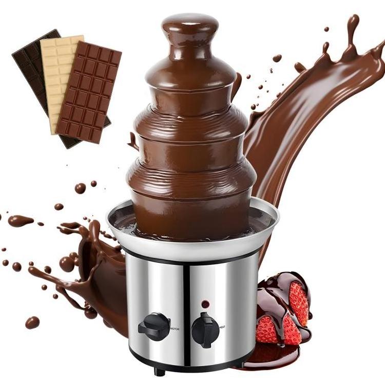 4 Tier Electric Chocolate Fondue Fountain Machine for Parties Stainless Steel Chocolate Melt Fondue for Melts Cheese Candy Lique