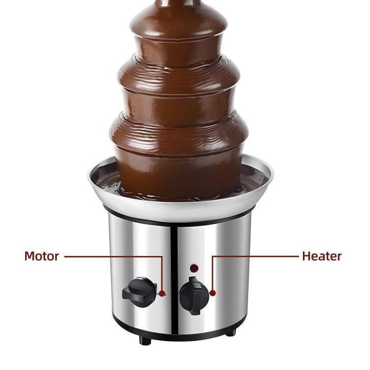 4 Tier Electric Chocolate Fondue Fountain Machine for Parties Stainless Steel Chocolate Melt Fondue for Melts Cheese Candy Lique