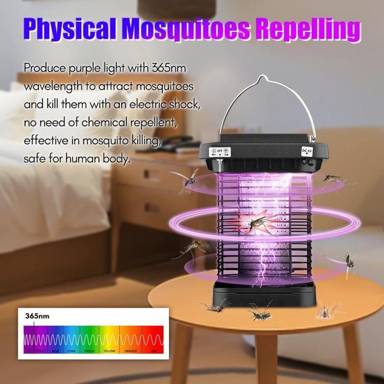 Outdoor Solar Powered Bug Killer Zapper High Powered Electric Mosquito Insect Fly Trap IP65 Waterproof with LED Light Lamp for H