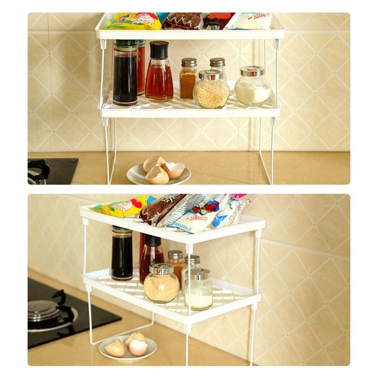 Stackable Countertop Shelf Cabinet Cupboard Organizer Multi-Function Concise Kitchen Storage Rack Foldable Storage Shelf Small S