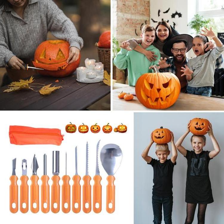 10PCS Halloween Pumpkin Carving Kit Professional Stainless Steel Tools Professional Pumpkin Cutting Carving Supplies