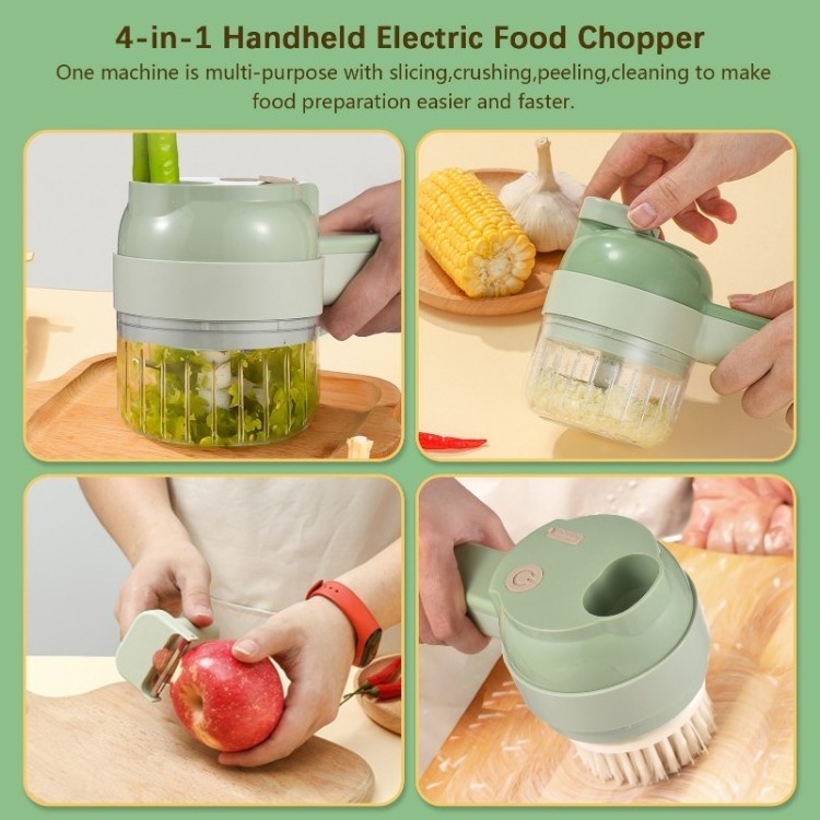 Vegetable Chopper 4 in 1 Handheld Electric Food Chopper Set Wireless Vegetable Cutter Set with USB Powered for Garlic Chili Onio