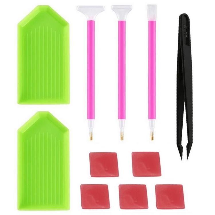 Pack of 11 5D Diamond Painting Tools Kit Point Drill Pen + Glue + Plastic Tray + Tweezers Diamond Cross Stitch Embroidery Access