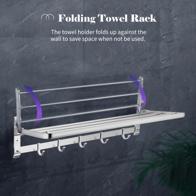 5-Piece Set Wall-Mounted Aluminum Bathroom Accessories Towel Racks with Hook/Shower Caddy/Paper Holder/Toilet Bowl Brush and Hol