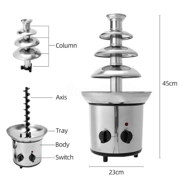 Chocolate Fountain, 4 Tiers Electric Melting Machine, Fondue Pot Set, for Chocolate Candy, Ranch, Nacho Cheese,EU 220V