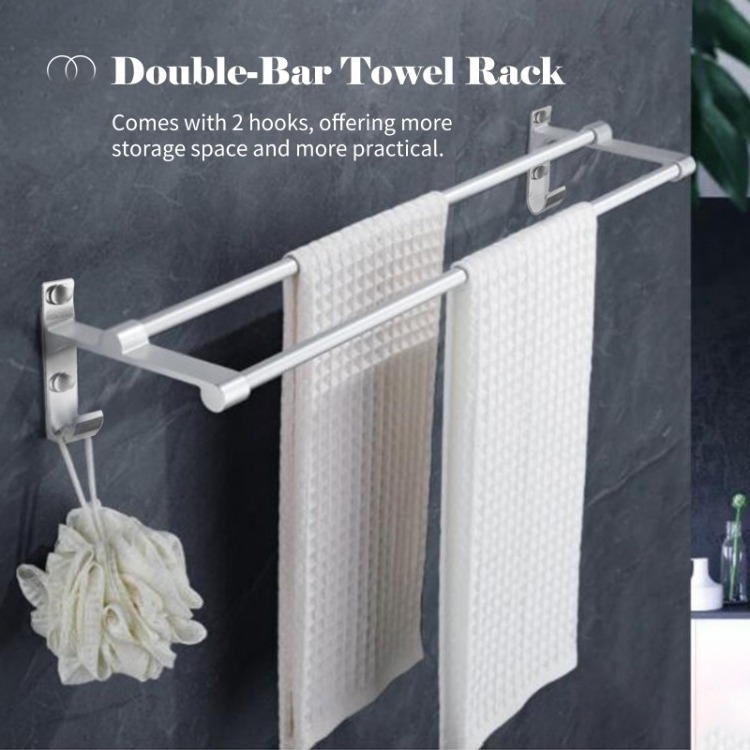 5-Piece Set Wall-Mounted Aluminum Bathroom Accessories Towel Racks with Hook/Shower Caddy/Paper Holder/Toilet Bowl Brush and Hol