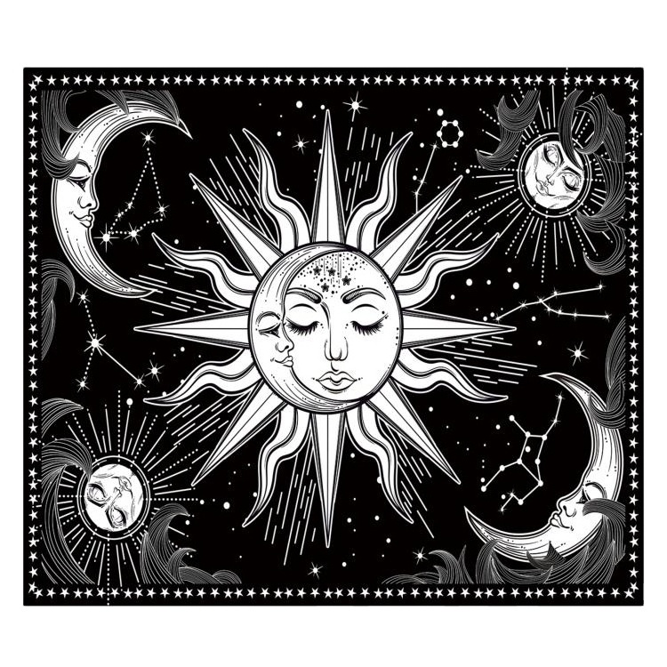 Aesthetic Black and White Sun Moon Tapestry Wall Decoration Hanging Tapestry for Bedroom Living Room 150 x 130cm/ 59 x 51.1inch