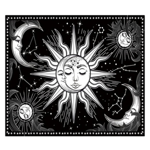 Aesthetic Black and White Sun Moon Tapestry Wall Decoration Hanging Tapestry for Bedroom Living Room 150 x 130cm/ 59 x 51.1inch