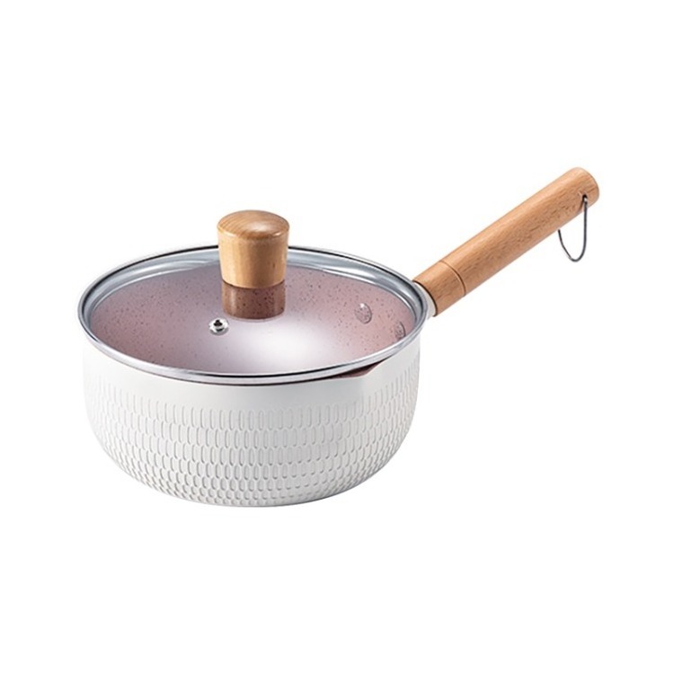 Sauce Pan with Glass Lid Wooden Handle Nonstick Aluminum Small Pot Noodles Pot for Egg Cooking Baby Food Dual Pour Spout