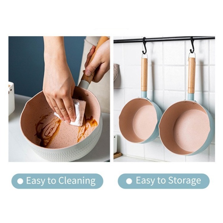 Sauce Pan with Glass Lid Wooden Handle Nonstick Aluminum Small Pot Noodles Pot for Egg Cooking Baby Food Dual Pour Spout