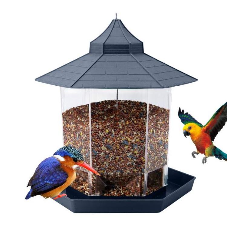 Hanging Bird Feeder Gazebo Wild Bird Feeders Hexagon Shaped with Roof for Garden Yard Outside Decoration