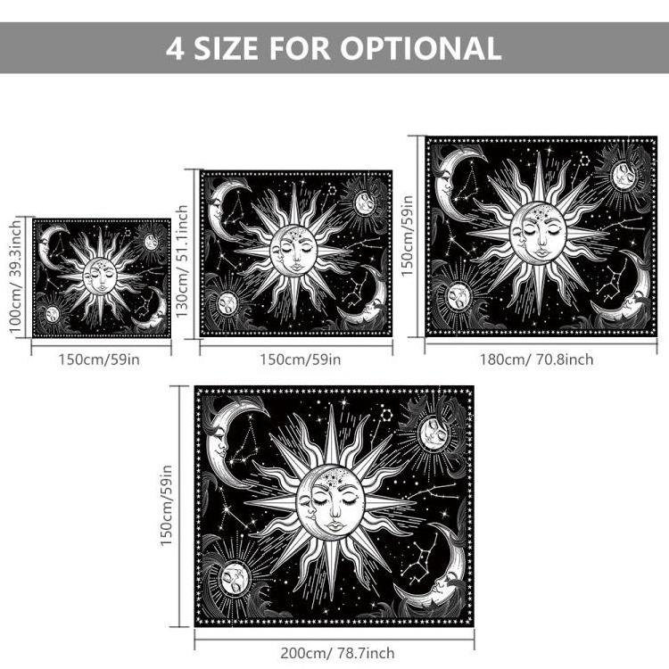 Aesthetic Black and White Sun Moon Tapestry Wall Decoration Hanging Tapestry for Bedroom Living Room 150 x 130cm/ 59 x 51.1inch