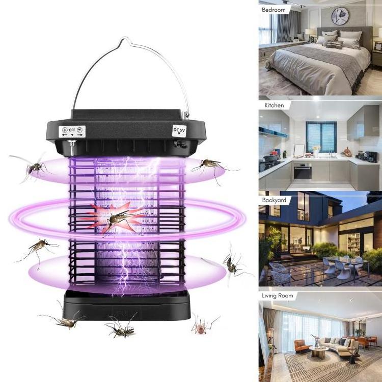 Outdoor Solar Powered Bug Killer Zapper High Powered Electric Mosquito Insect Fly Trap IP65 Waterproof with LED Light Lamp for H