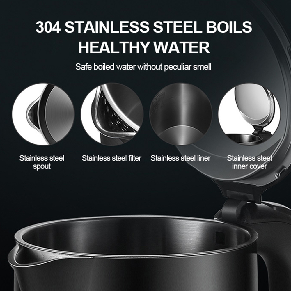 Fast Boiling Water Household Black 1.7 Liter Stainless Steel Electric Kettle