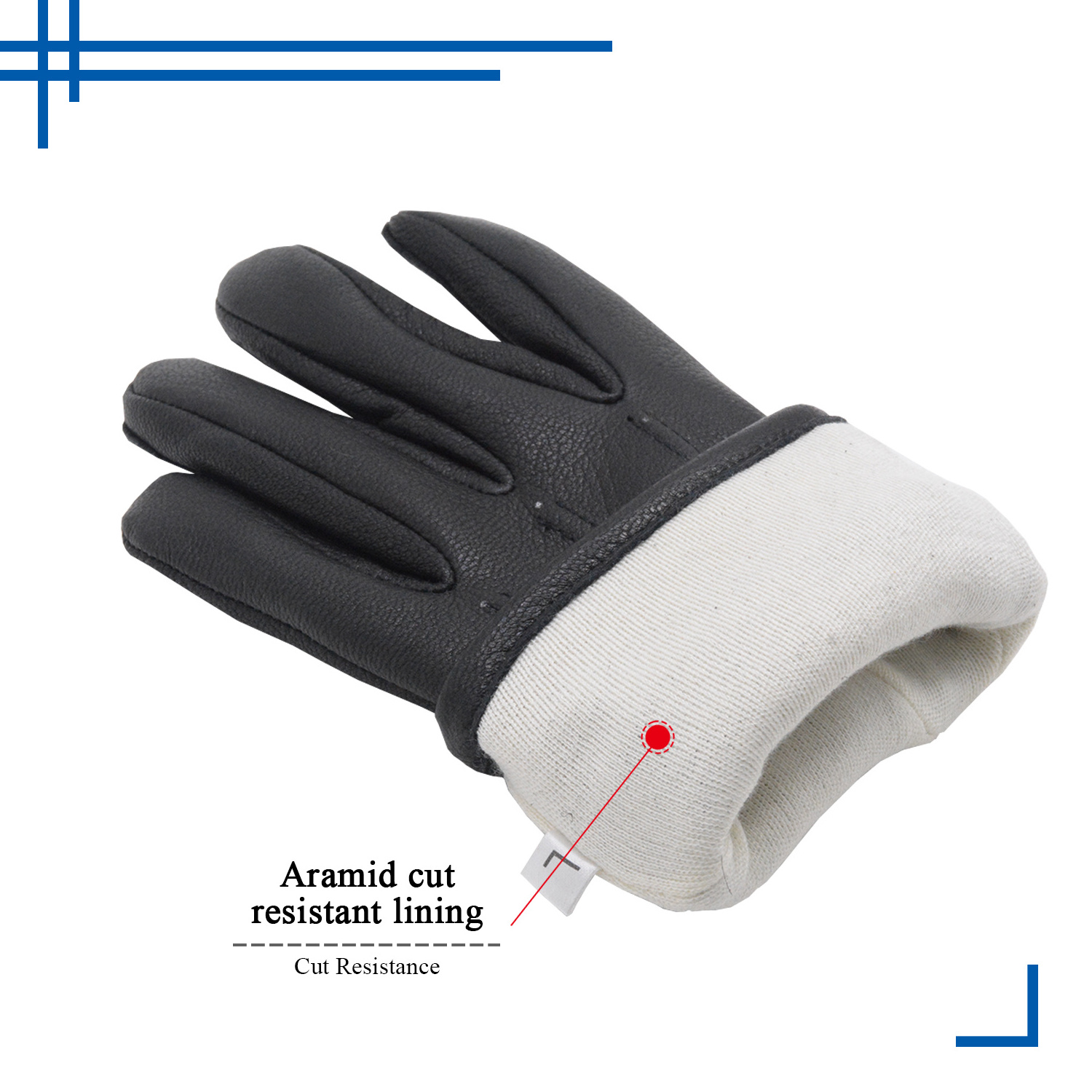 HANDLANDY Flexible Full Grain Goatskin Leather Palm Work Gloves Safety Cut Resistant Lining Leather Working Gloves For Men