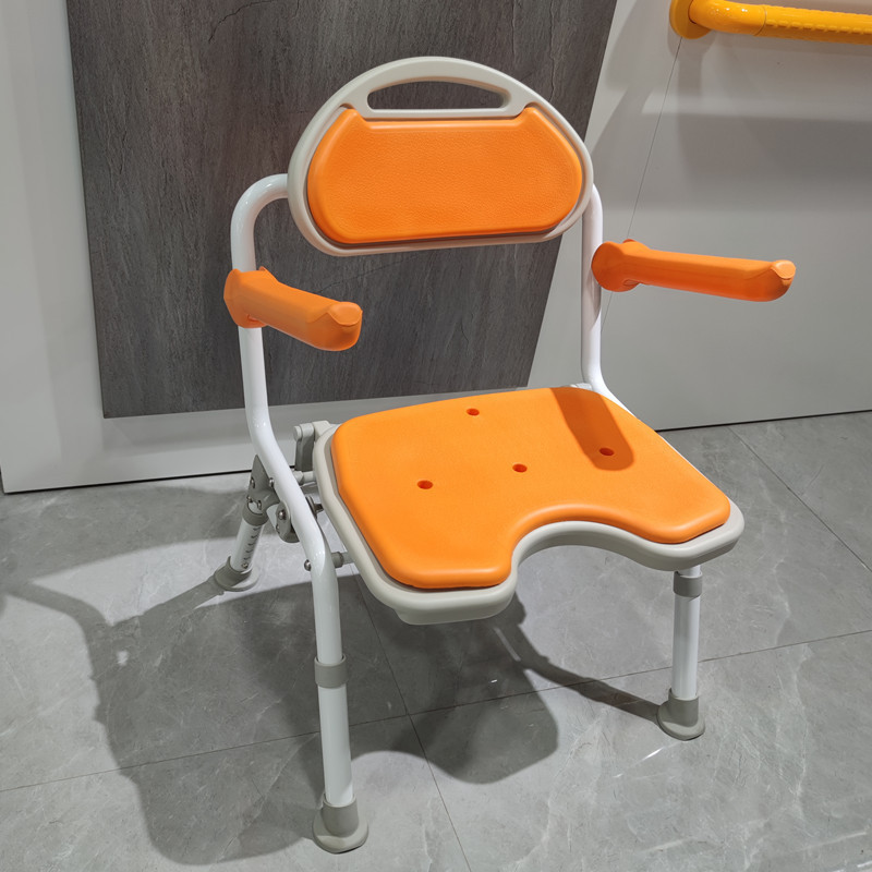 YJL Height Adjustable Shower Seat Bathroom Foldable Bath Chair With Back And Armrest