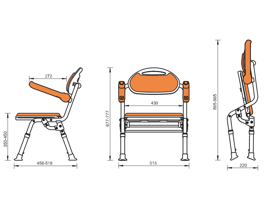 YJL Height Adjustable Shower Seat Bathroom Foldable Bath Chair With Back And Armrest