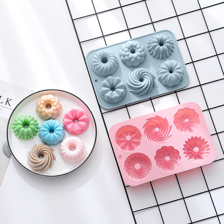 6 Cavities Non Stick Silicone Donut Mold Reusable Muffin Cupcake Savarin Pan Diy Decorative Baking Tray