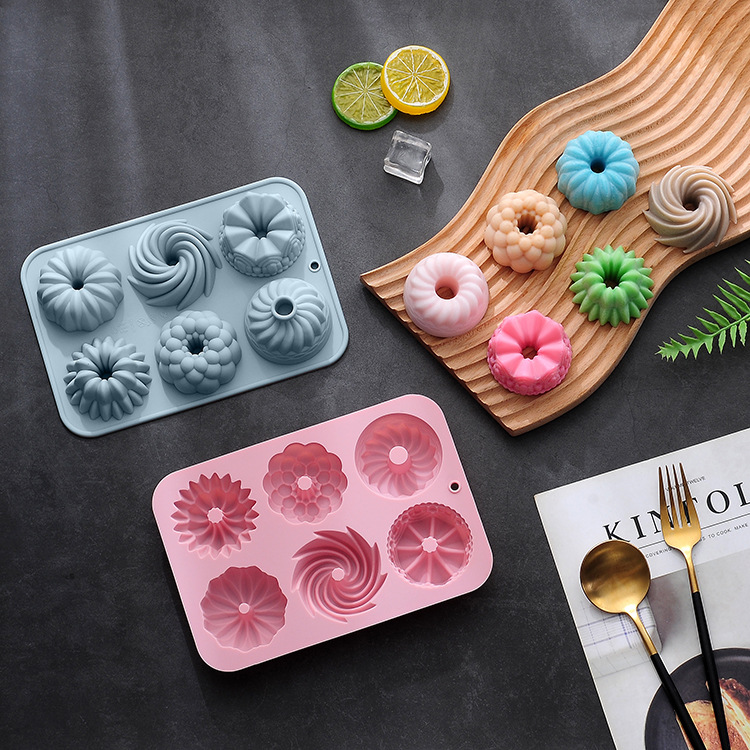 6 Cavities Non Stick Silicone Donut Mold Reusable Muffin Cupcake Savarin Pan Diy Decorative Baking Tray