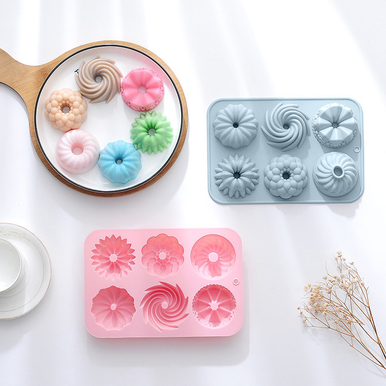 6 Cavities Non Stick Silicone Donut Mold Reusable Muffin Cupcake Savarin Pan Diy Decorative Baking Tray