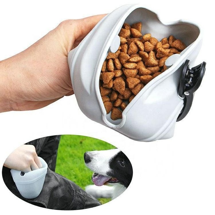 Portable Dog Snack Treat Pouch With Belt Silicone Pet Training Bag