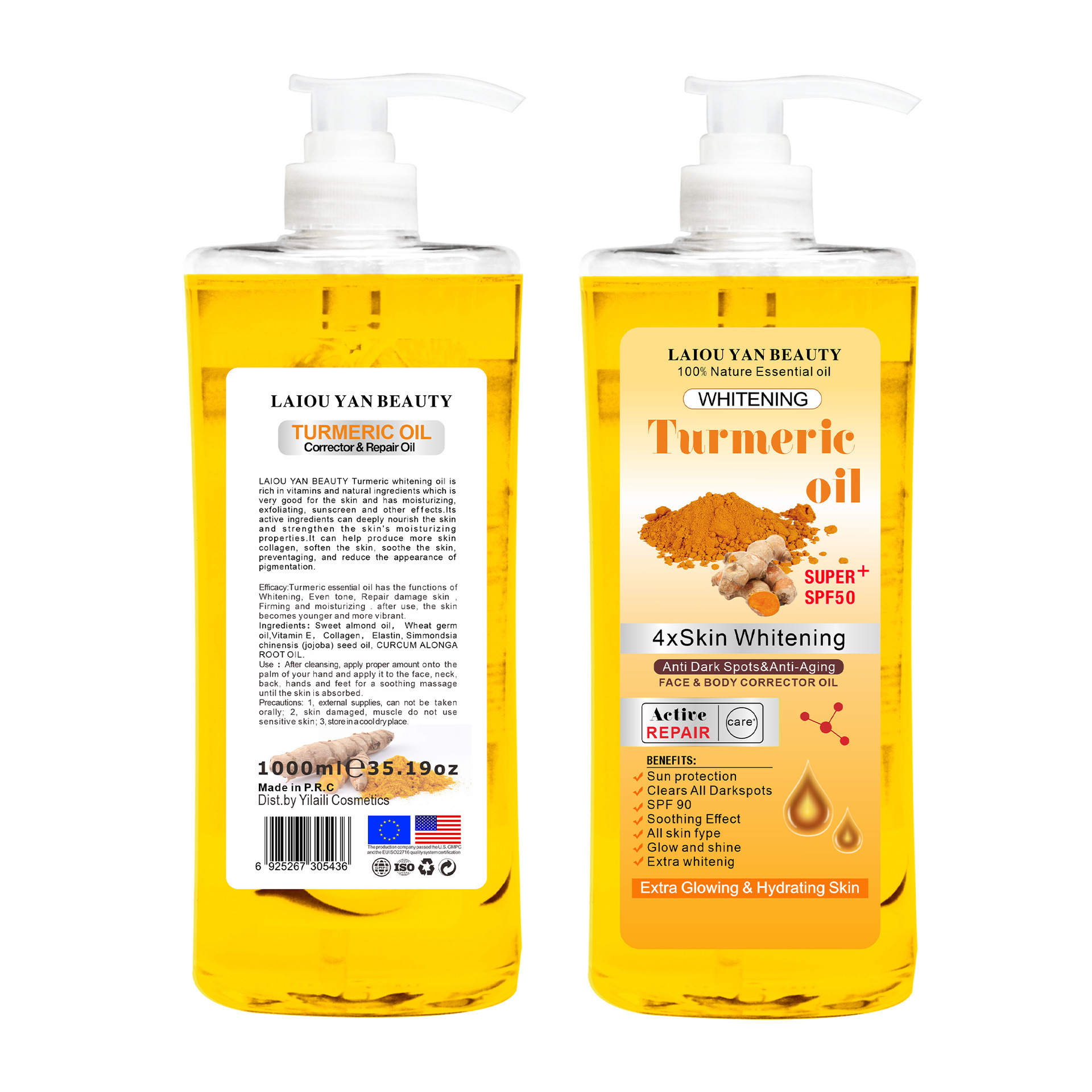 1000ml Natural Organic Turmeric Essential Oil Set Rose Skin Health Care Dark Spot Removal Whitening Smooth Wrinkle Skin